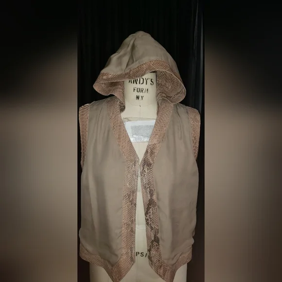 John Anthony genuine python snakeskin reptile neutral tan browns hoodie vest L - Picture 13 of 15